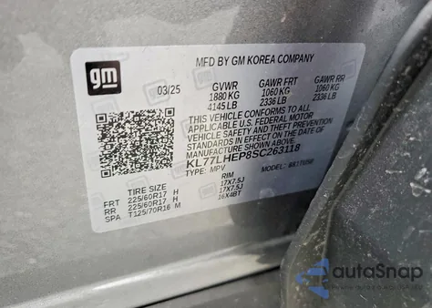 2025 Chevrolet Trax 1Lt from USA, damaged, VIN KL77LHEP8SC263118